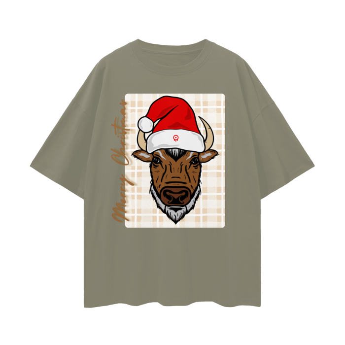 santa hat,merry christmas,brown,red,green,khaki,white,drop shoulder tee,casual,holiday season