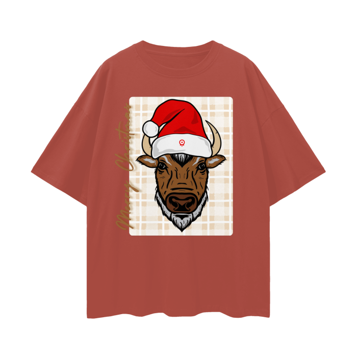 santa hat,merry christmas,brown,red,green,khaki,white,drop shoulder tee,casual,holiday season