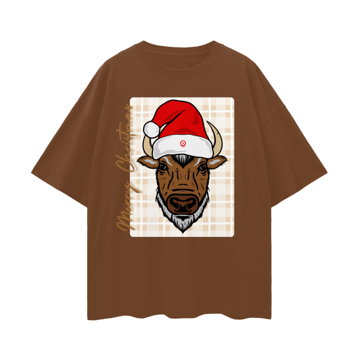 santa hat,merry christmas,brown,red,green,khaki,white,drop shoulder tee,casual,holiday season