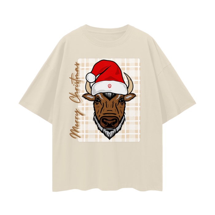santa hat,merry christmas,brown,red,green,khaki,white,drop shoulder tee,casual,holiday season