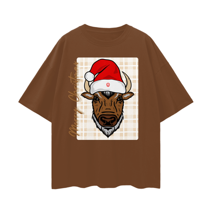 santa hat,merry christmas,brown,red,green,khaki,white,drop shoulder tee,casual,holiday season