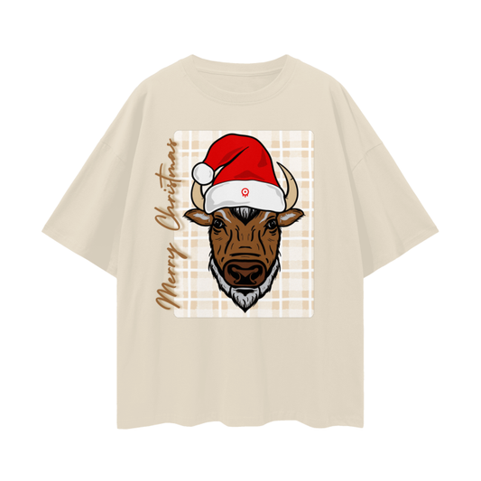 santa hat,merry christmas,brown,red,green,khaki,white,drop shoulder tee,casual,holiday season